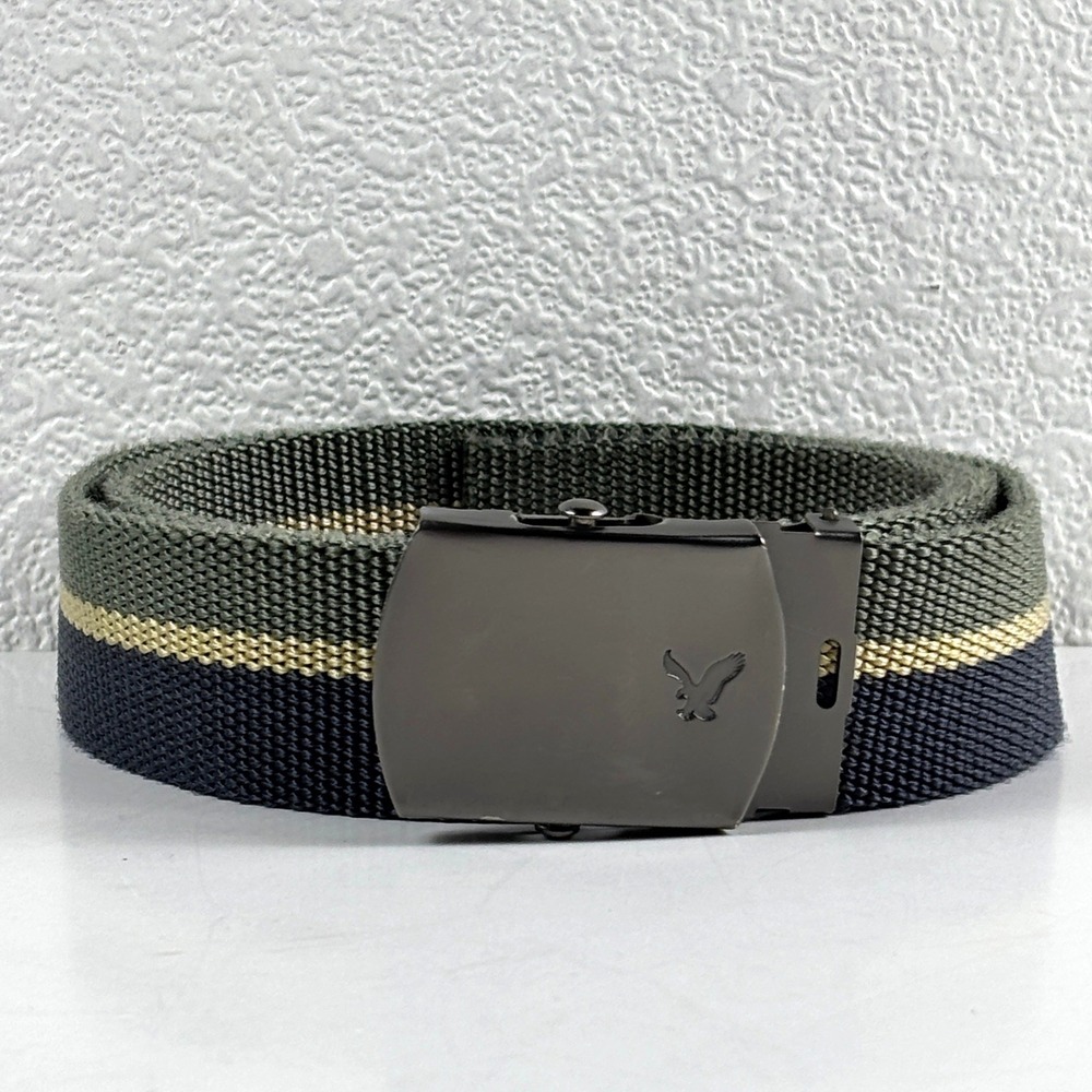 American Eagle Web Belt Mens One Size Green Blue Striped Slider Buckle Gorpcore